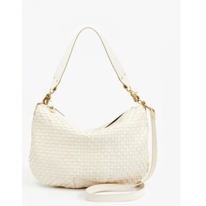 Clare V Cream Woven Leather Moyen Messenger Shoulder Bag with Crossbody Strap